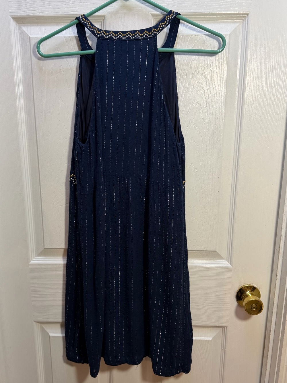 THML Navy Sleeveless Embroidered Mini Dress with Pink & Gold Accents - Picture 3 of 4